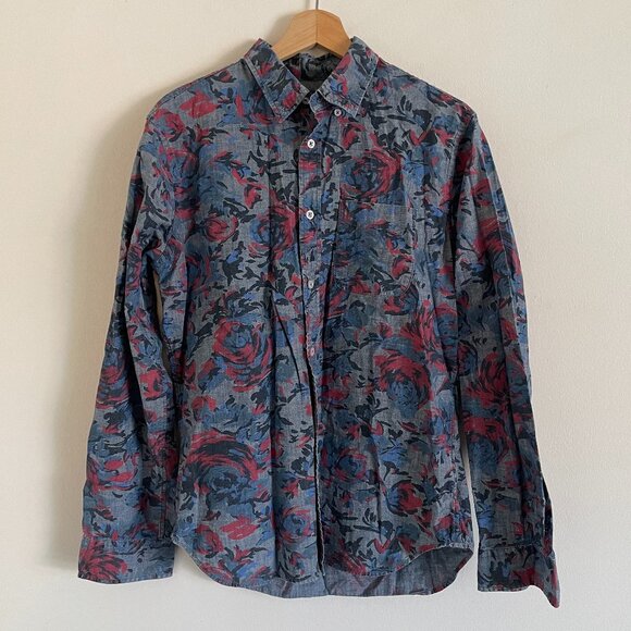 Gap 1969 Shirt Mens Size M Blue Red Floral Long Sleeve Casual Button Up Vintage - Picture 1 of 5